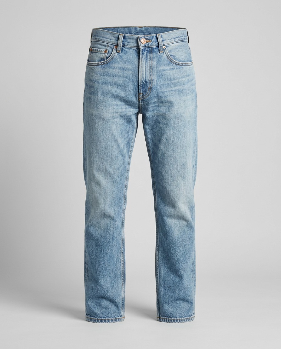 Light wash straight-leg denim jeans